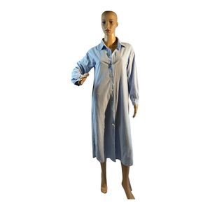 Soplia Gon Womens Size S Long Dress Button Up Cotton Modest Blue Long Sleeve